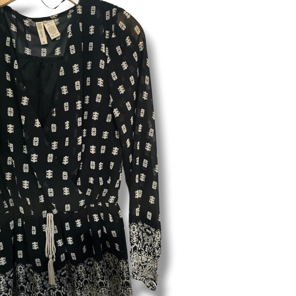 Japna Women’s Black Boho Long Sleeve Romper with Tassel Tie Waist – Size Medium - Picture 6 of 7